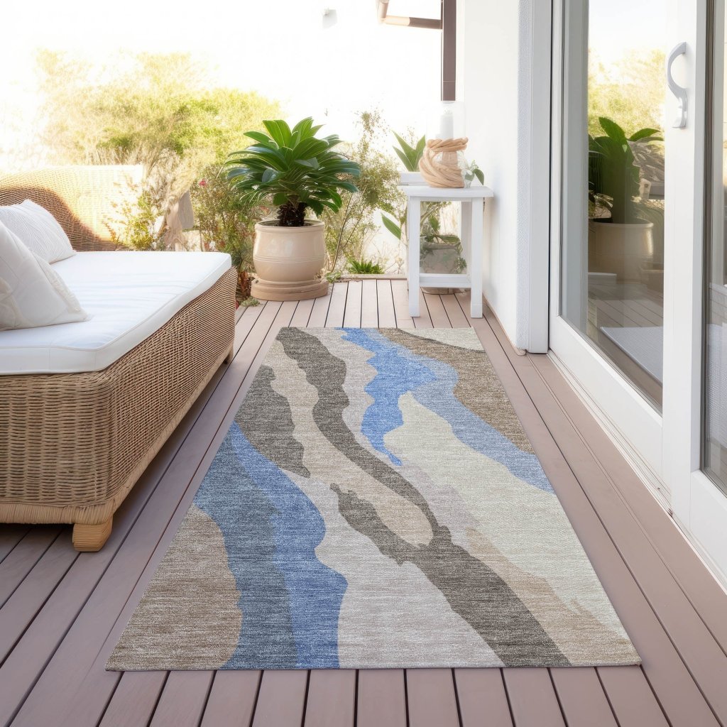 LOOMLAN Rugs Petala Brown Washable Indoor-Outdoor Rug