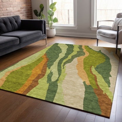 LOOMLAN Rugs Petala Green Washable Indoor-Outdoor Rug