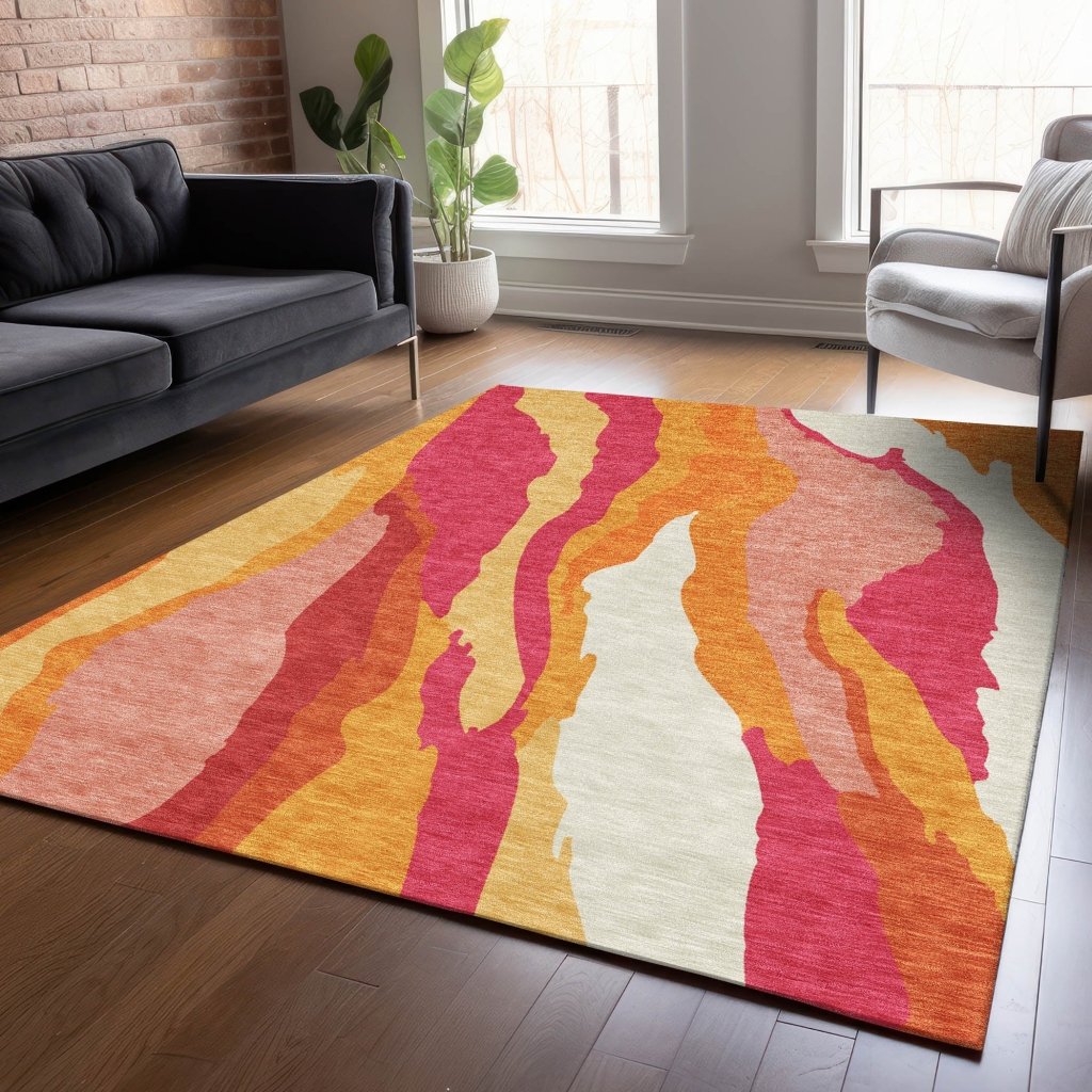 LOOMLAN Rugs Petala Pink Washable Indoor-Outdoor Rug