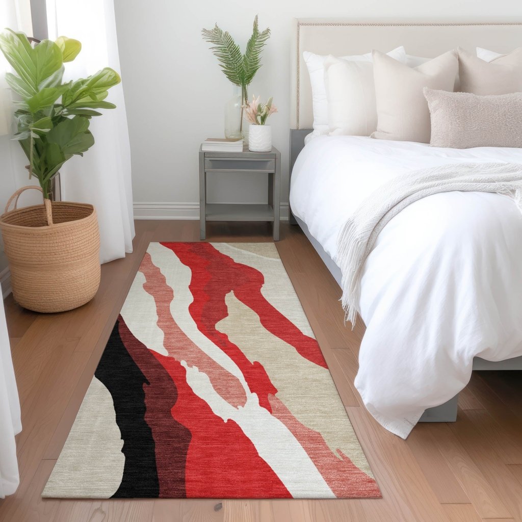 LOOMLAN Rugs Petala Red Washable Indoor-Outdoor Rug
