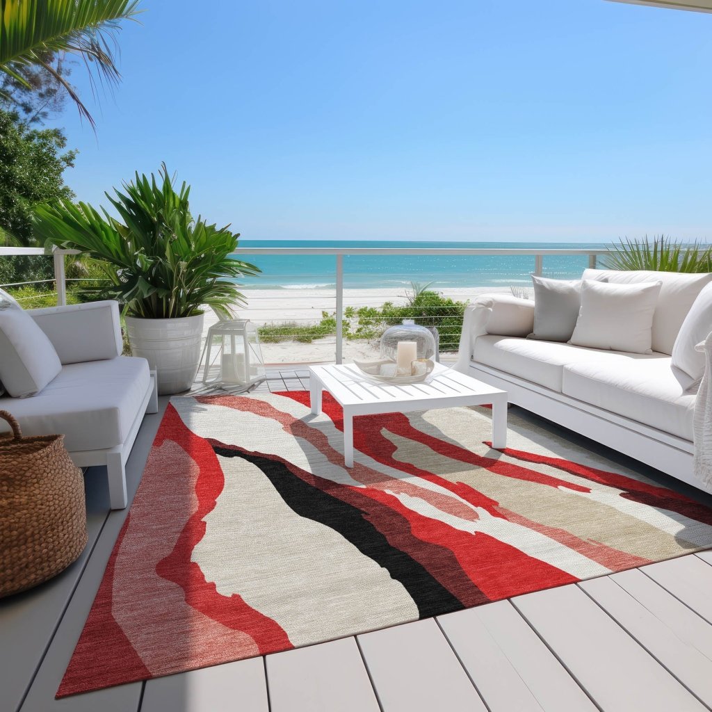 LOOMLAN Rugs Petala Red Washable Indoor-Outdoor Rug