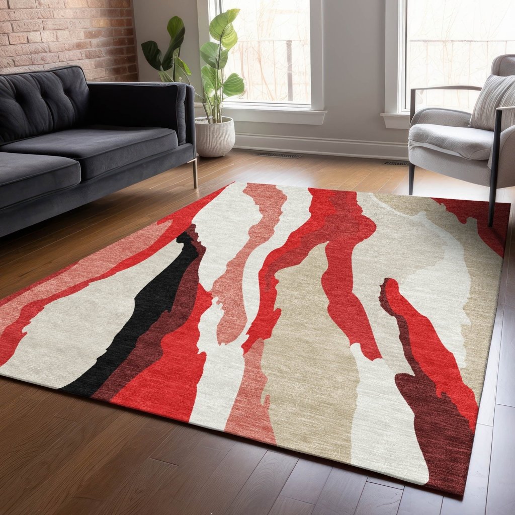 LOOMLAN Rugs Petala Red Washable Indoor-Outdoor Rug