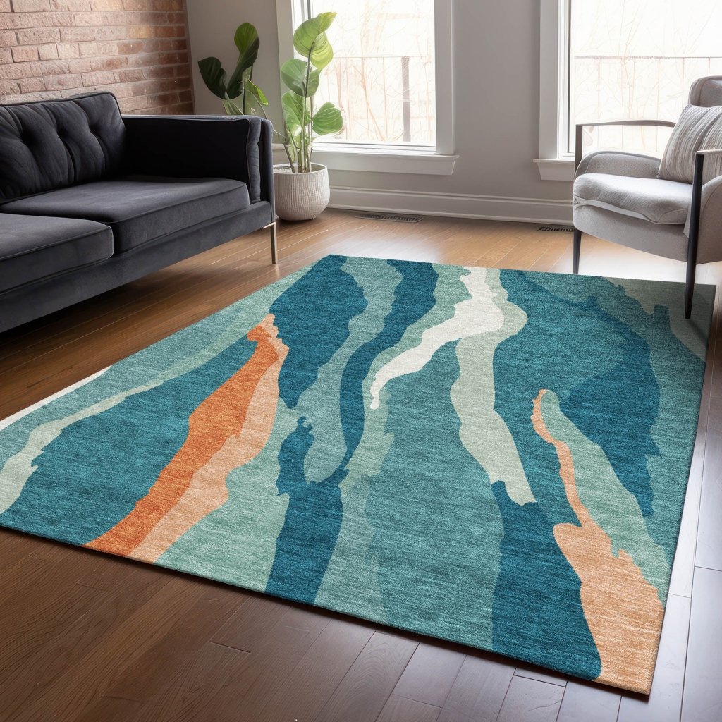 LOOMLAN Rugs Petala Teal Washable Indoor-Outdoor Rug