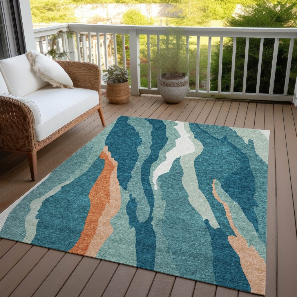 LOOMLAN Rugs Petala Teal Washable Indoor-Outdoor Rug