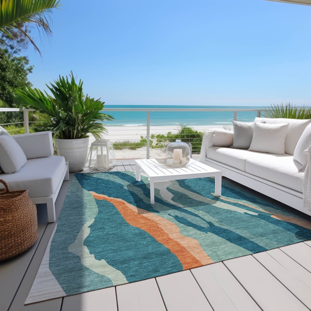 LOOMLAN Rugs Petala Teal Washable Indoor-Outdoor Rug