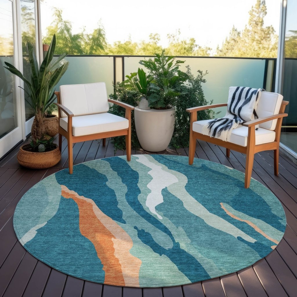 LOOMLAN Rugs Petala Teal Washable Indoor-Outdoor Rug