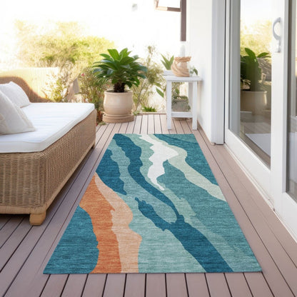 LOOMLAN Rugs Petala Teal Washable Indoor-Outdoor Rug