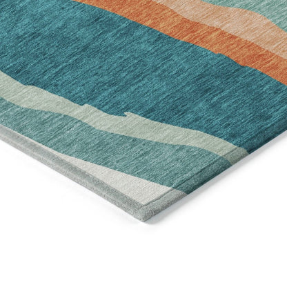LOOMLAN Rugs Petala Teal Washable Indoor-Outdoor Rug