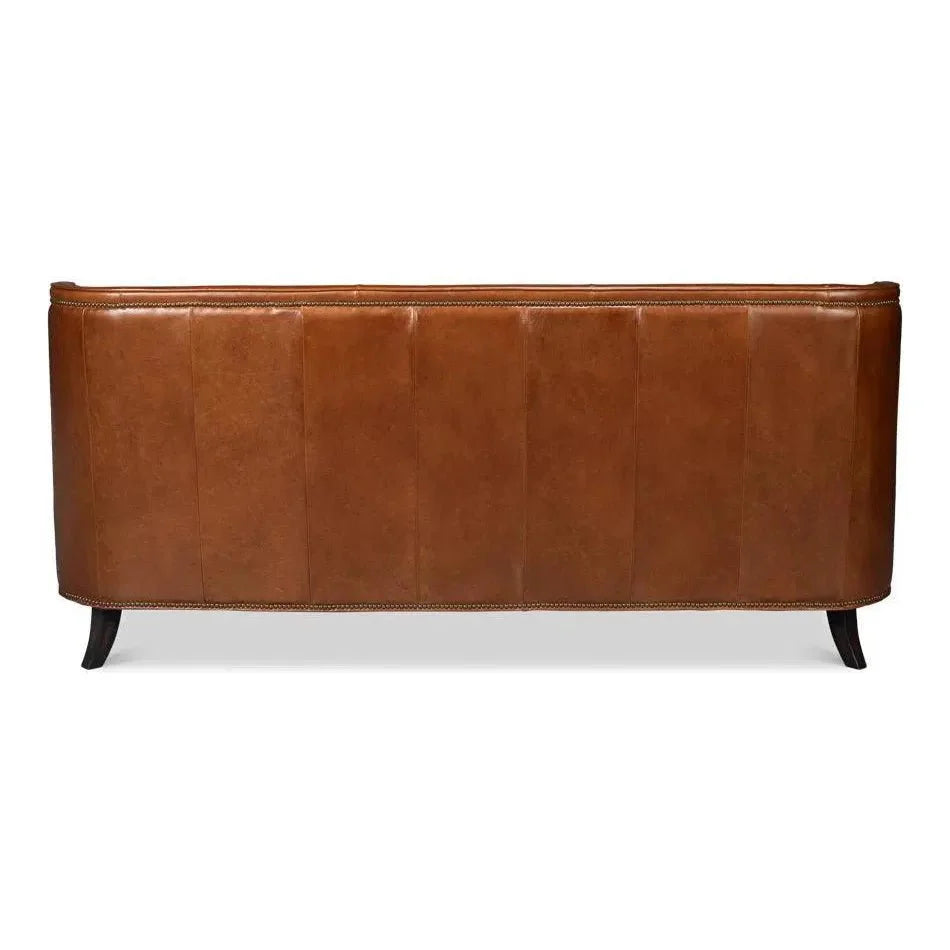 Sarreid Philipe Distilled Leather & Wood Brown Sofa