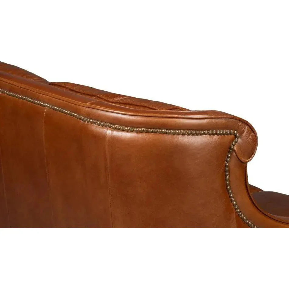 Sarreid Philipe Distilled Leather & Wood Brown Sofa
