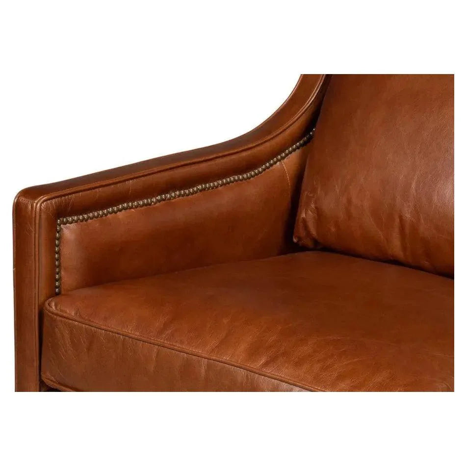 Sarreid Philipe Distilled Leather & Wood Brown Sofa