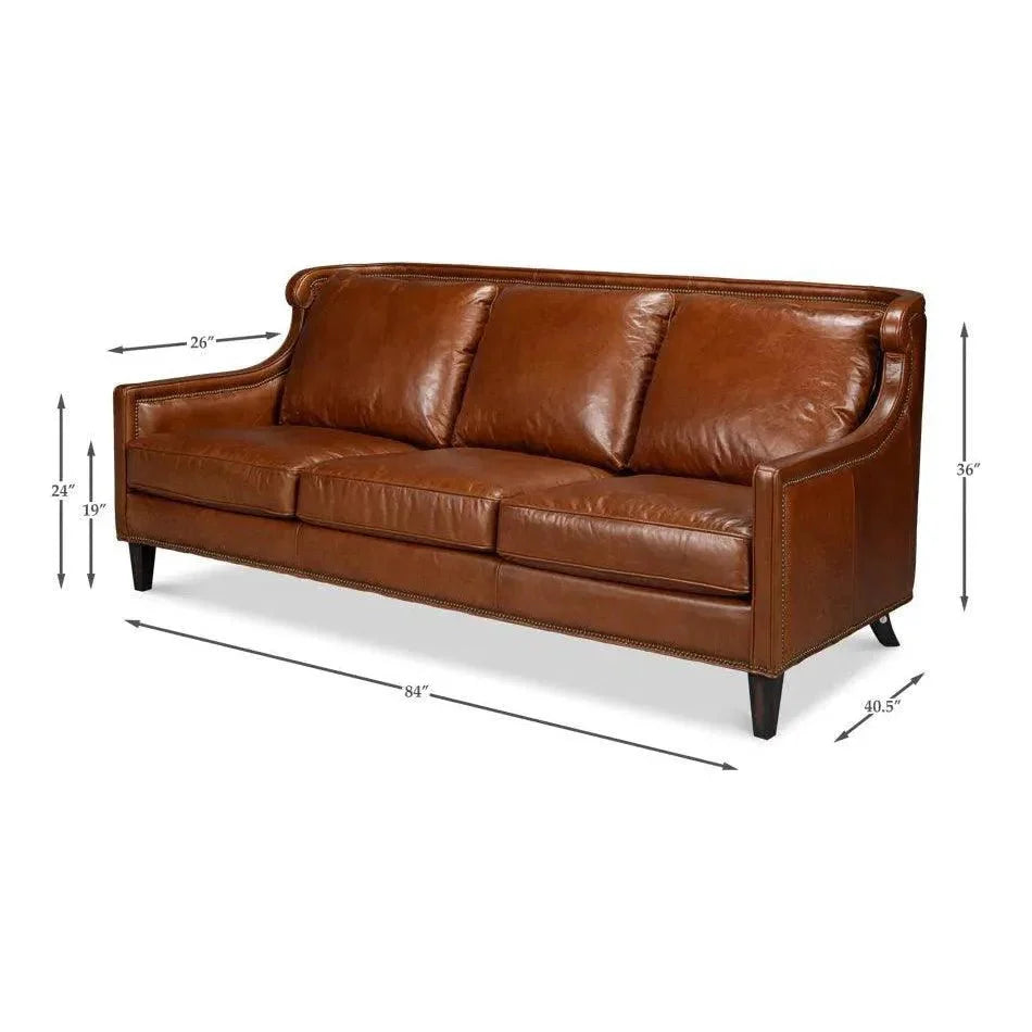 Sarreid Philipe Distilled Leather & Wood Brown Sofa
