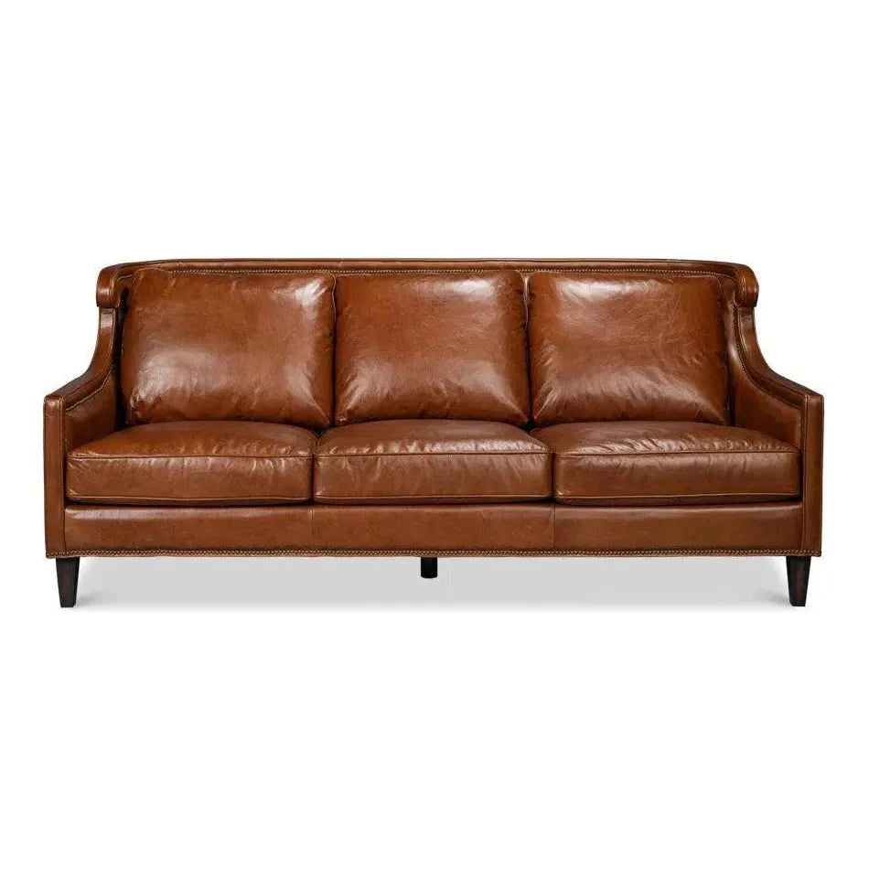 Sarreid Philipe Distilled Leather & Wood Brown Sofa