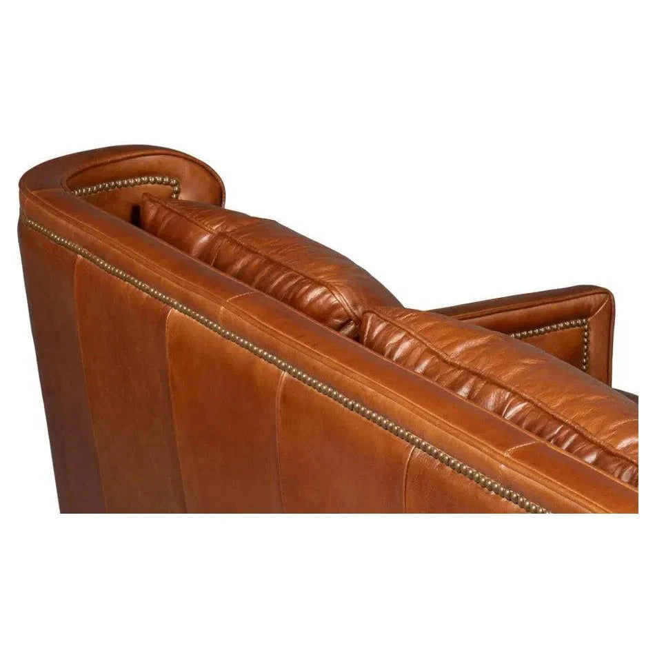 Sarreid Philipe Distilled Leather & Wood Brown Sofa