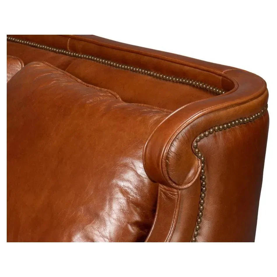 Sarreid Philipe Distilled Leather & Wood Brown Sofa