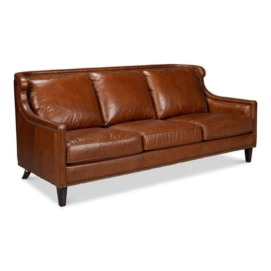 Sarreid Philipe Distilled Leather & Wood Brown Sofa