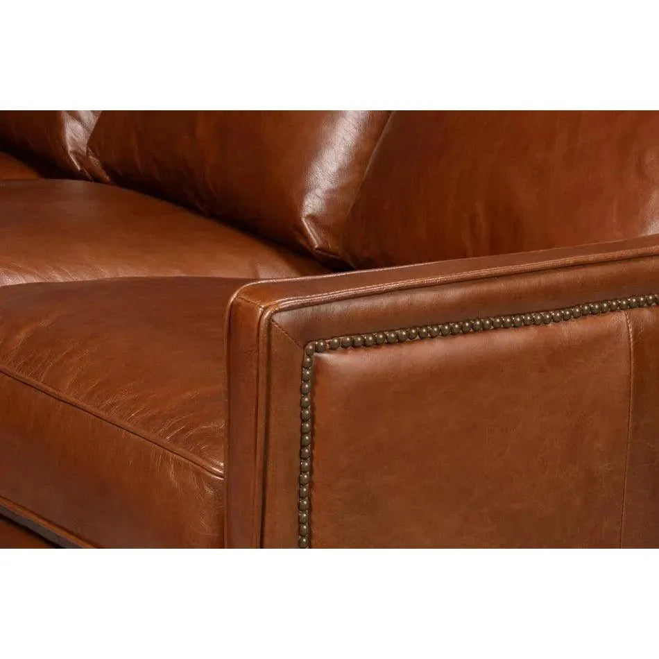 Sarreid Philipe Distilled Leather & Wood Brown Sofa