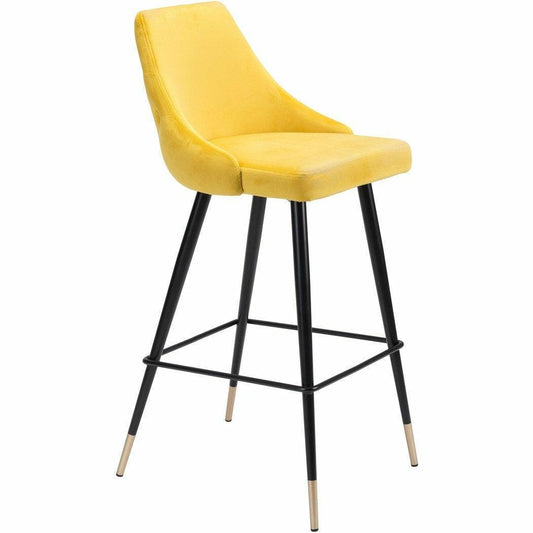 Piccolo Bar Chair Yellow - Sideboards and Things Accents_Black, Accents_Gold, Back Type_With Back, Brand_Zuo Modern, Color_Black, Color_Gold, Color_Yellow, Depth_20-30, Finish_Powder Coated, Height_40-50, Materials_Metal, Metal Type_Steel, Product Type_Bar Height, Upholstery Type_Fabric Blend, Upholstery Type_Polyester, Width_10-20