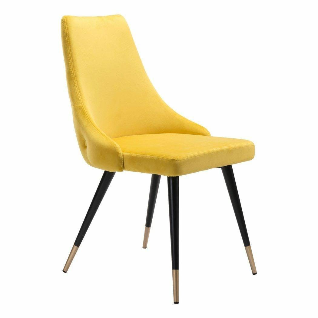 Piccolo Dining Chair (Set of 2) Yellow - Sideboards and Things Accents_Black, Accents_Gold, Back Type_With Back, Brand_Zuo Modern, Color_Black, Color_Gold, Color_Yellow, Depth_20-30, Finish_Powder Coated, Height_30-40, Materials_Metal, Metal Type_Steel, Number of Pieces_2PC Set, Product Type_Dining Height, Upholstery Type_Fabric Blend, Upholstery Type_Polyester, Width_20-30