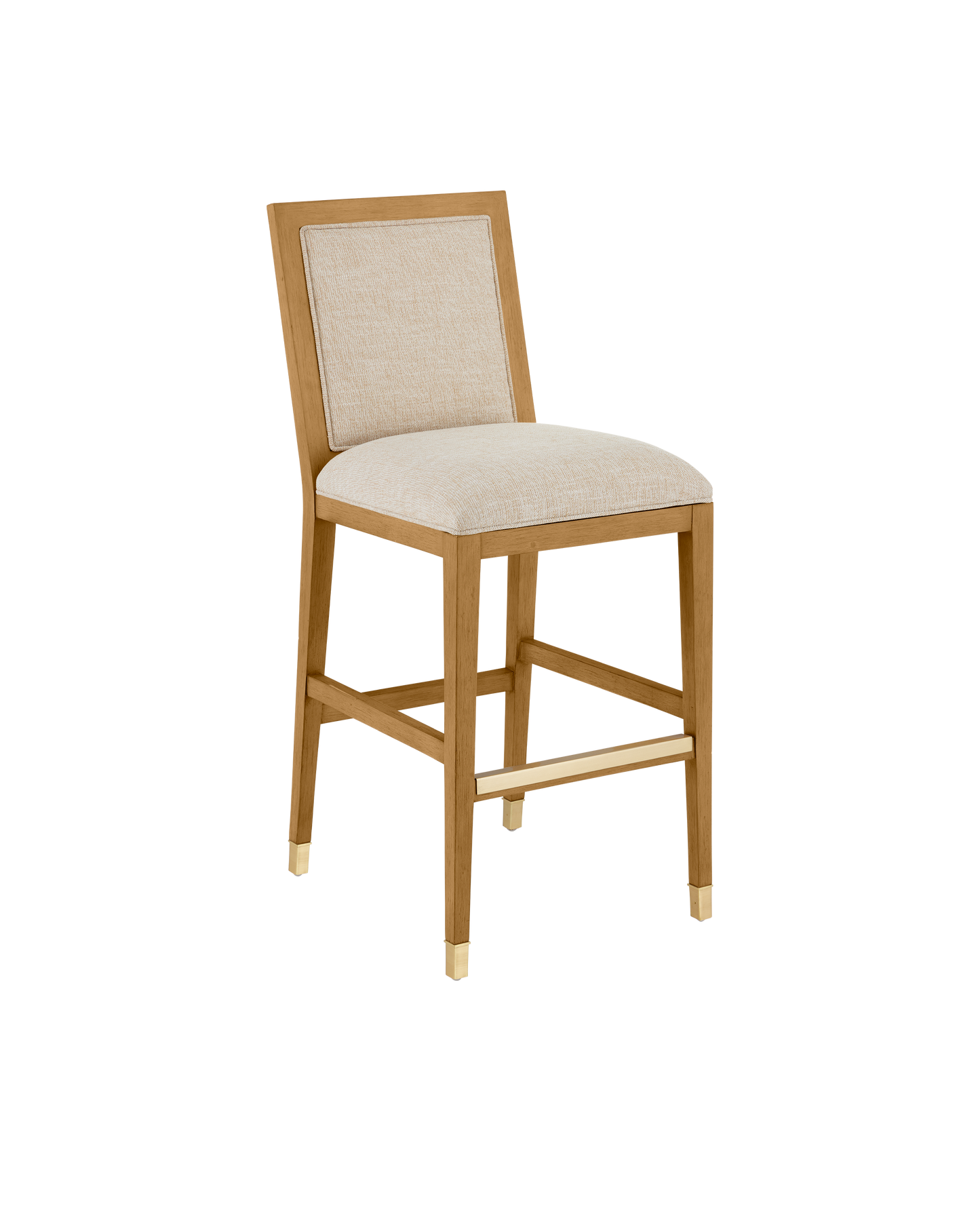 Santos Sea Sand Mahogany and Rattan Beige Bar Stool