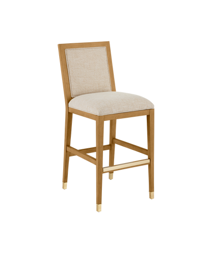 Santos Sea Sand Mahogany and Rattan Beige Bar Stool