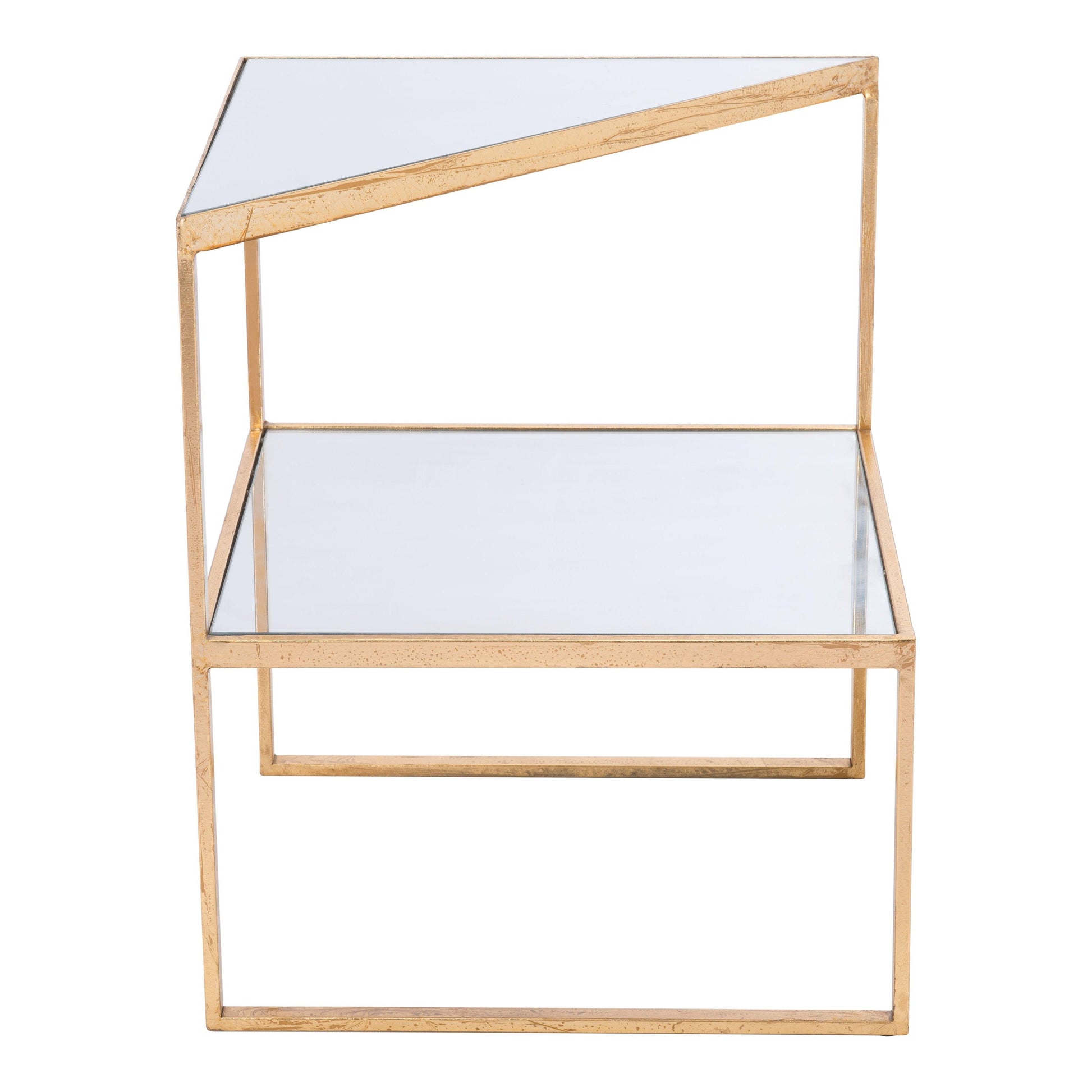 Planes Side Table Gold & Mirror - Sideboards and Things Accents_Gold, Brand_Zuo Modern, Color_Gold, Depth_10-20, Finish_Hand Painted, Finish_Polished, Height_20-30, Materials_Glass, Materials_Metal, Metal Type_Steel, Product Type_Side Table, Width_10-20