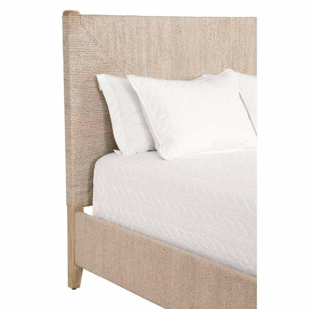 Platform Malay Cal King Bed Frame In White Wash Abaca Rope - Sideboards and Things Brand_Essentials For Living, Color_Tan, Color_White, Materials_Rope, Product Type_Platform Bed, Size_King, Wood Species_Mahogany