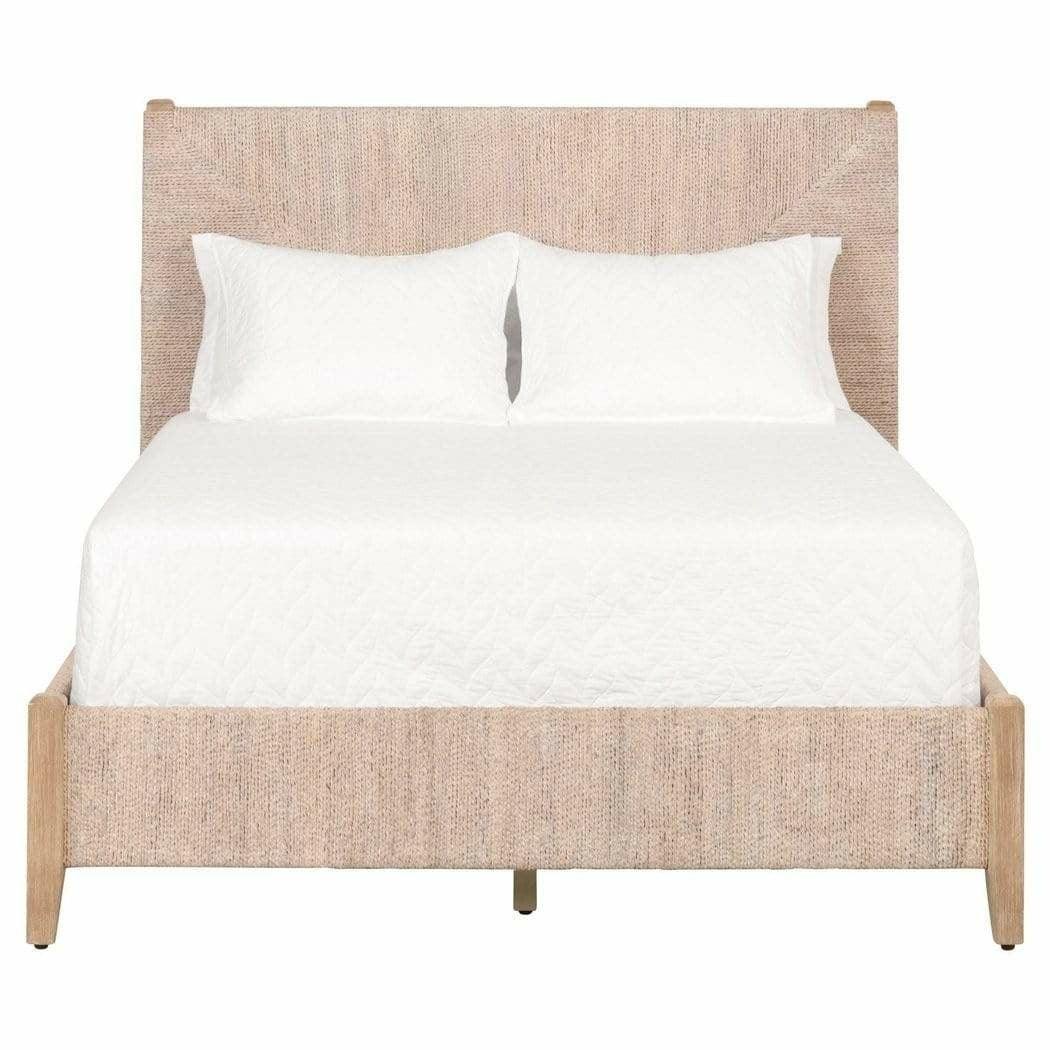 Platform Malay Cal King Bed Frame In White Wash Abaca Rope - Sideboards and Things Brand_Essentials For Living, Color_Tan, Color_White, Materials_Rope, Product Type_Platform Bed, Size_King, Wood Species_Mahogany