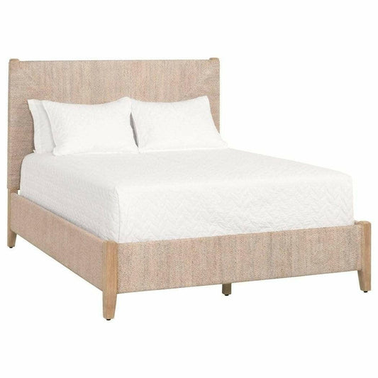 Platform Malay Queen Bed Frame In White Wash Abaca Rope - Sideboards and Things Brand_Essentials For Living, Color_Tan, Color_White, Materials_Rope, Product Type_Platform Bed, Size_Queen, Wood Species_Mahogany