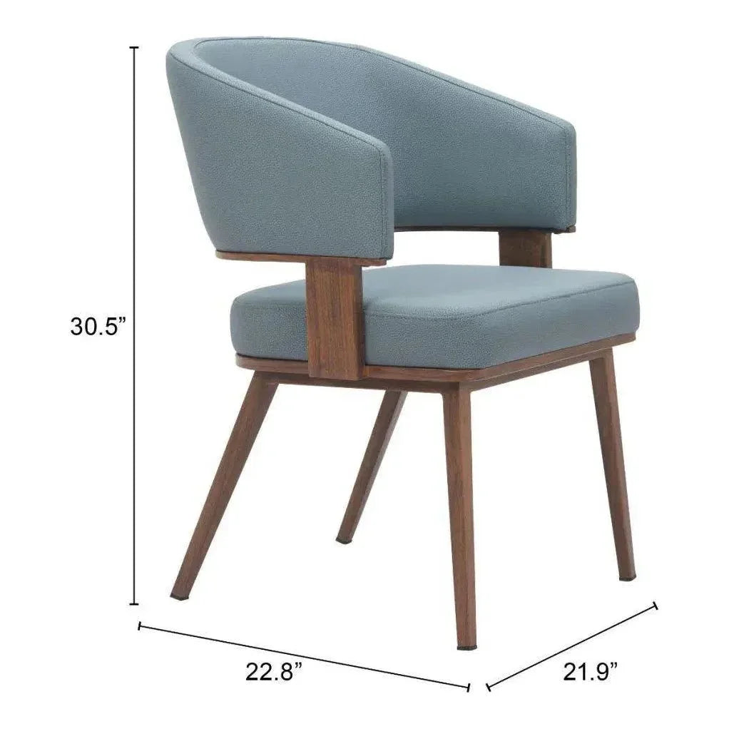 Zuo Modern Poise Wood & Steel Blue Dining Arm Chair 2PC