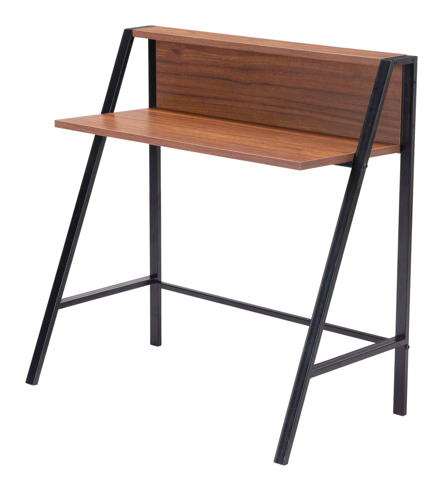 Poland Desk Walnut & Black - Sideboards and Things Brand_Zuo Modern, Color_Black, Color_Brown, Depth_10-20, Finish_Powder Coated, Height_30-40, Materials_Metal, Materials_Wood, Metal Type_Steel, Product Type_Standard Desk, Width_30-40, Wood Species_MDF