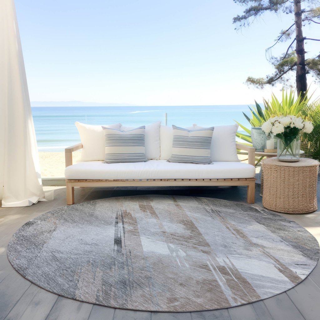 LOOMLAN Rugs Prestavia Brown Washable Indoor-Outdoor Rug