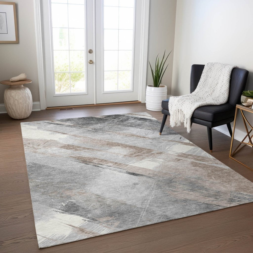 LOOMLAN Rugs Prestavia Brown Washable Indoor-Outdoor Rug