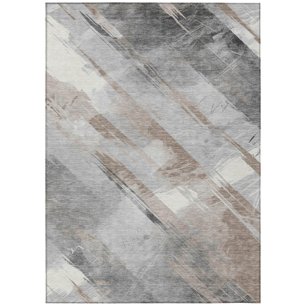 LOOMLAN Rugs Prestavia Brown Washable Indoor-Outdoor Rug