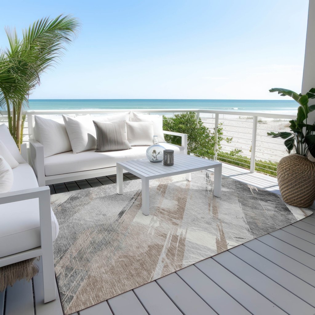 LOOMLAN Rugs Prestavia Brown Washable Indoor-Outdoor Rug