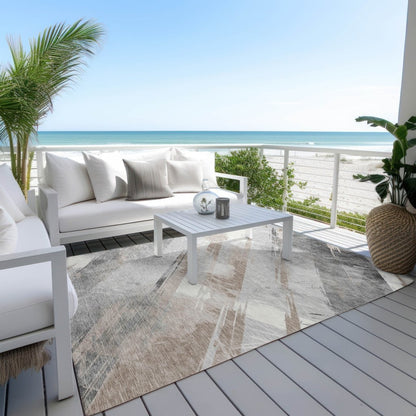 LOOMLAN Rugs Prestavia Brown Washable Indoor-Outdoor Rug