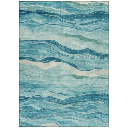 LOOMLAN Rugs Prestina Teal Washable Indoor-Outdoor Rug