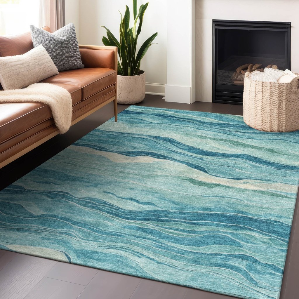 LOOMLAN Rugs Prestina Teal Washable Indoor-Outdoor Rug