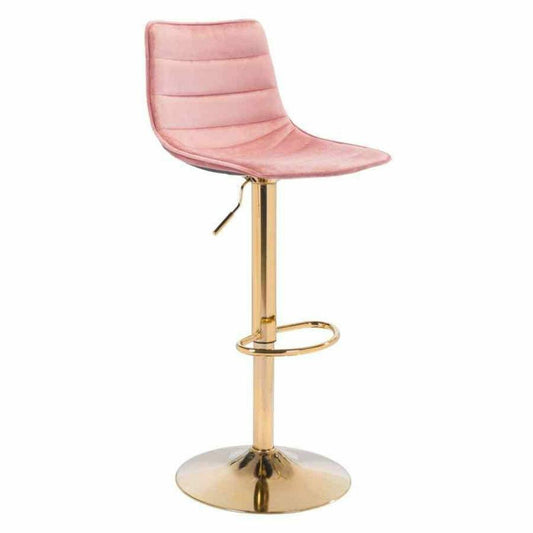 Prima Bar Chair Pink & Gold - Sideboards and Things Accents_Gold, Back Type_With Back, Brand_Zuo Modern, Color_Gold, Color_Pink, Depth_10-20, Features_Adjustable Height, Finish_Polished, Height_30-40, Materials_Metal, Metal Type_Steel, Product Type_Bar Height, Upholstery Type_Fabric Blend, Upholstery Type_Polyester, Width_10-20