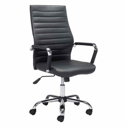 Primero Office Chair Black - Sideboards and Things Brand_Zuo Modern, Color_Black, Color_Silver, Depth_20-30, Features_Adjustable Height, Finish_Polished, Height_30-40, Materials_Metal, Materials_Upholstery, Metal Type_Steel, Upholstery Type_Leather, Upholstery Type_Vegan Leather, Width_20-30