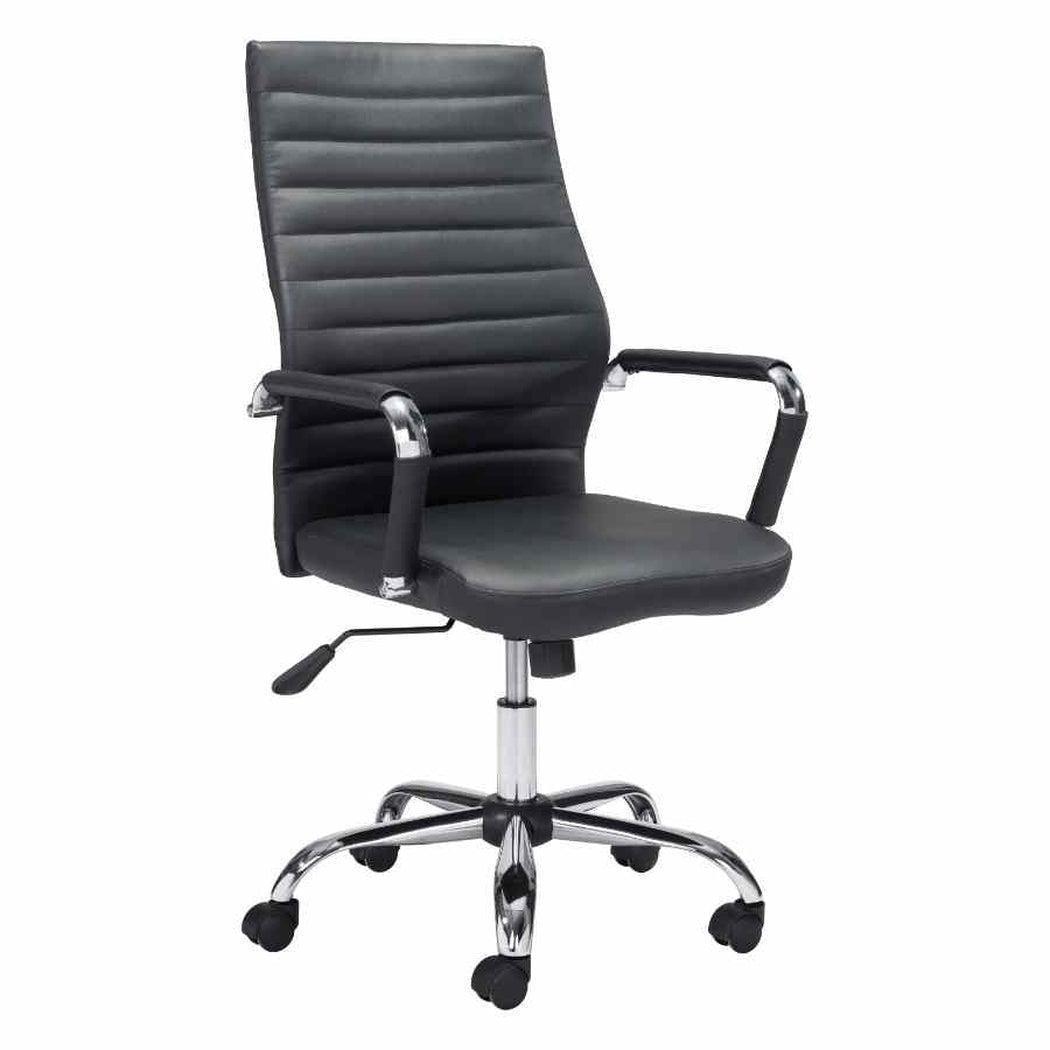 Primero Office Chair Black - Sideboards and Things Brand_Zuo Modern, Color_Black, Color_Silver, Depth_20-30, Features_Adjustable Height, Finish_Polished, Height_30-40, Materials_Metal, Materials_Upholstery, Metal Type_Steel, Upholstery Type_Leather, Upholstery Type_Vegan Leather, Width_20-30