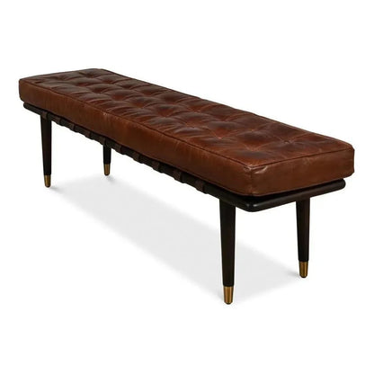 Prince Albert Bench Natural Leather - LOOMLAN - Sarreid - Bedroom Benches