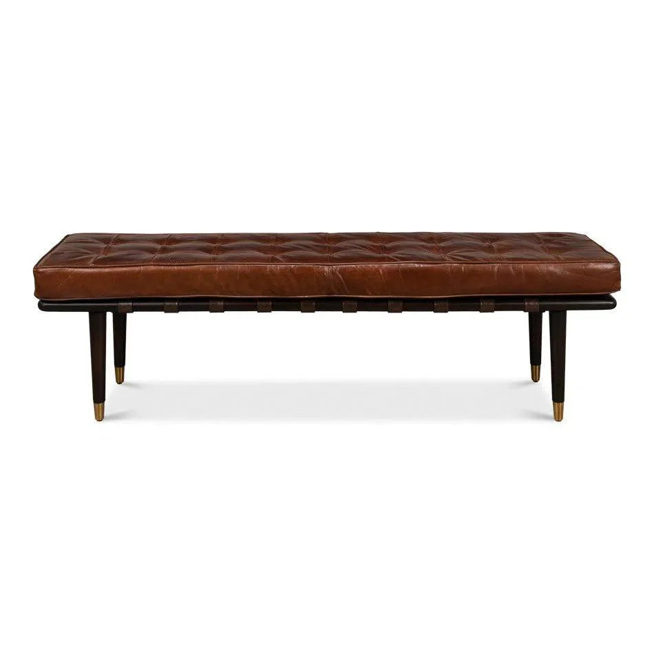Prince Albert Bench Natural Leather - LOOMLAN - Sarreid - Bedroom Benches