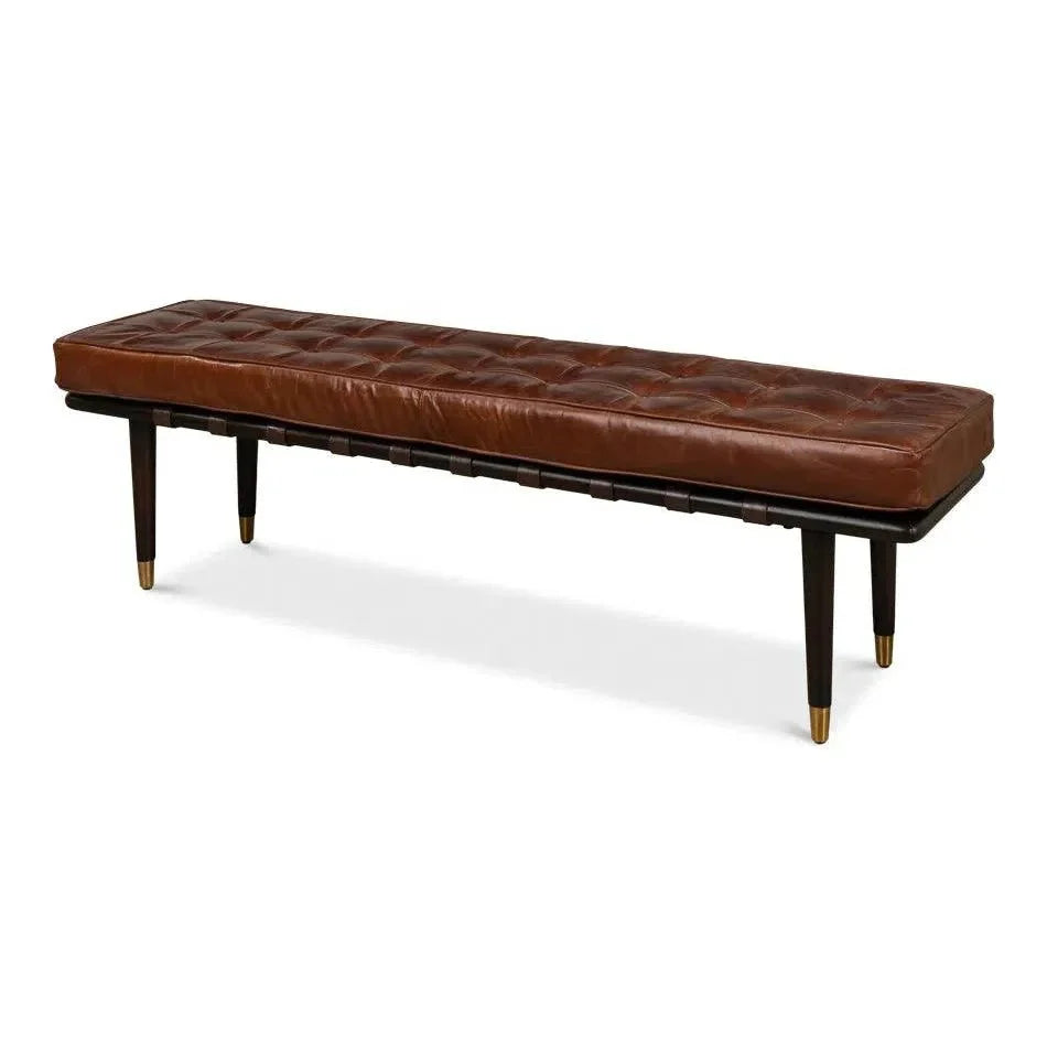 Prince Albert Bench Natural Leather - LOOMLAN - Sarreid - Bedroom Benches