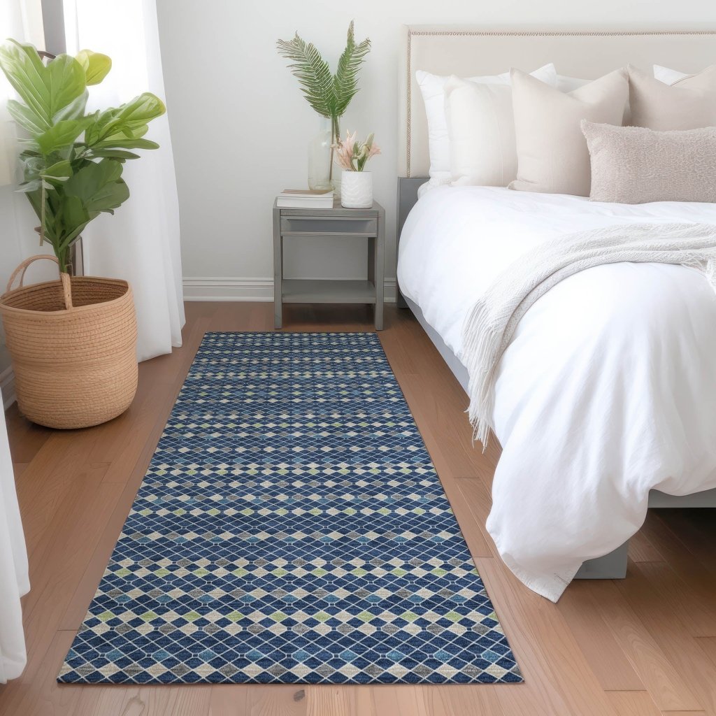 LOOMLAN Rugs Prismine Blue Washable Indoor-Outdoor Rug