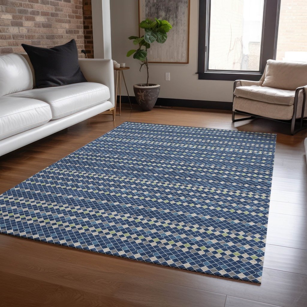 LOOMLAN Rugs Prismine Blue Washable Indoor-Outdoor Rug