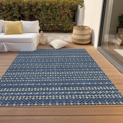LOOMLAN Rugs Prismine Blue Washable Indoor-Outdoor Rug