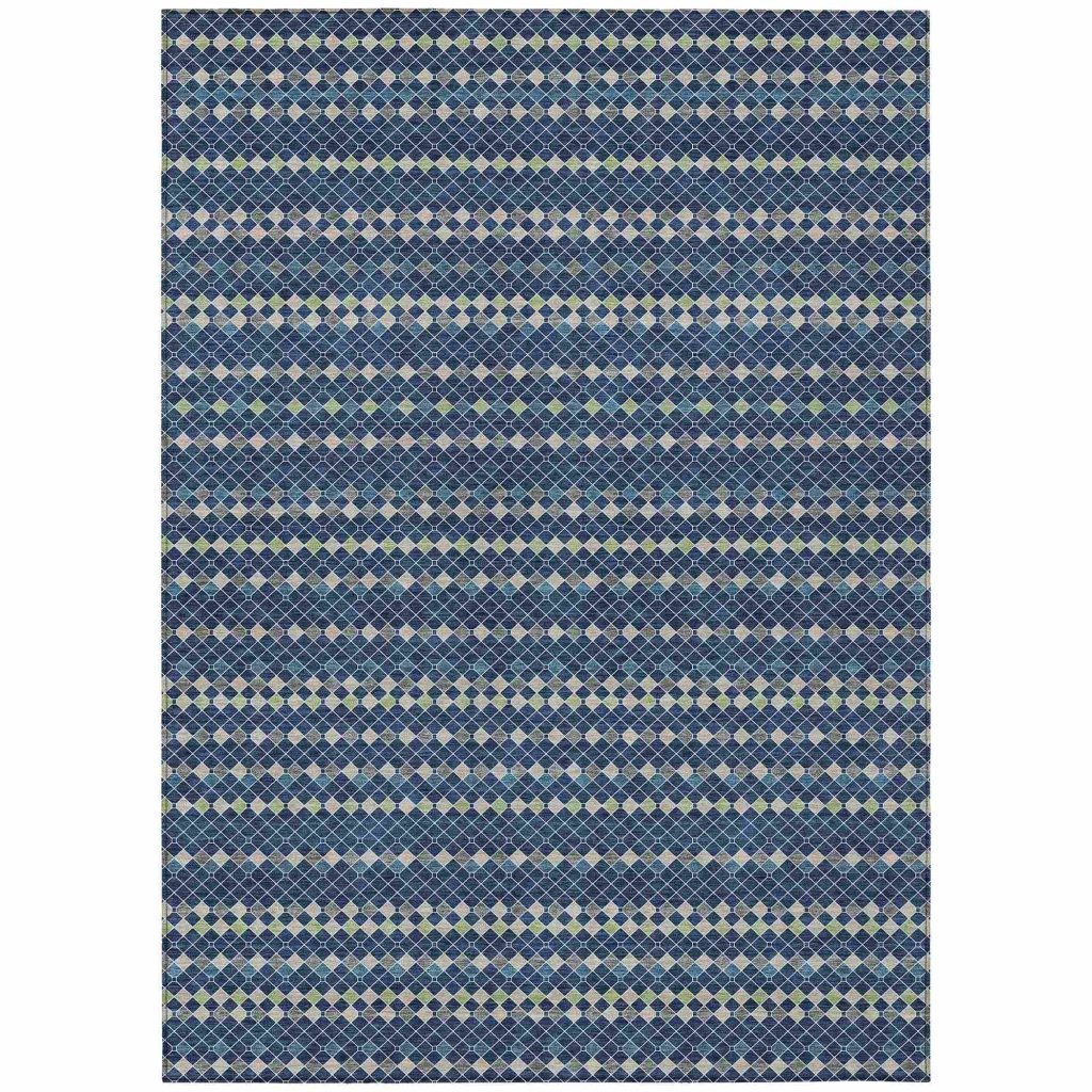 LOOMLAN Rugs Prismine Blue Washable Indoor-Outdoor Rug