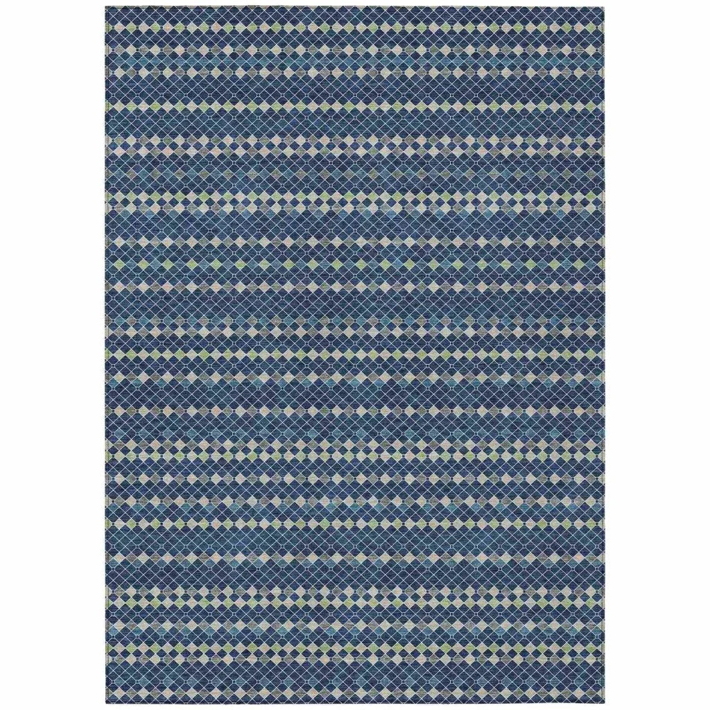 LOOMLAN Rugs Prismine Blue Washable Indoor-Outdoor Rug