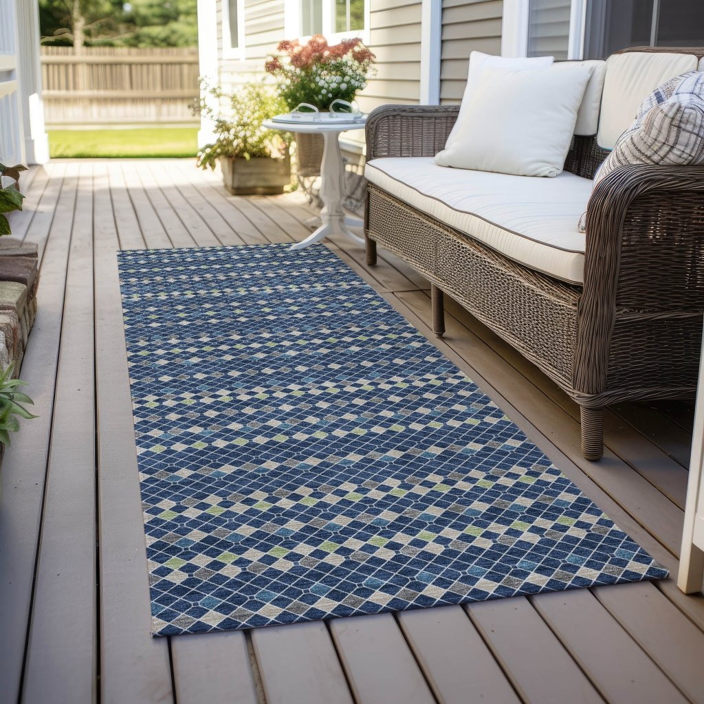 LOOMLAN Rugs Prismine Blue Washable Indoor-Outdoor Rug